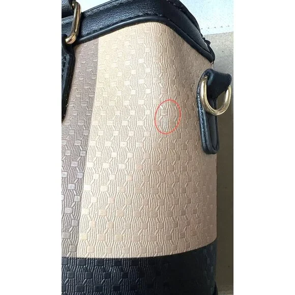 Brown & Black Handbag With Gold Accents Magnetic Snap & Crossbody Strap 8”x11” - Picture 5 of 6